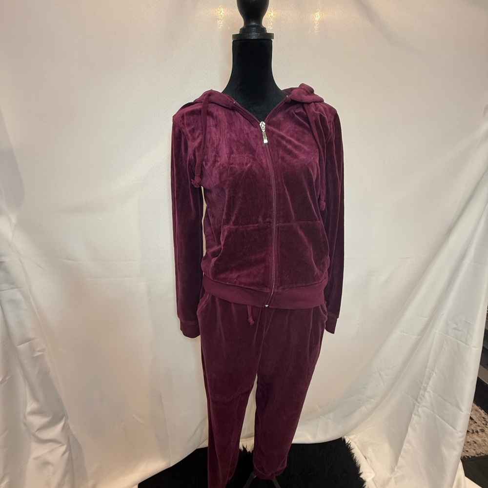 Fashion Nova Burgundy Velour Tracksuit